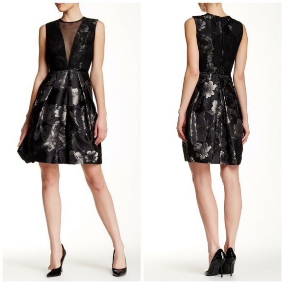 Carmen Marc Valvo Mesh Insert Brocade Cocktail Women's Dress Sz 4 NWT $680 D1 - Picture 1 of 8